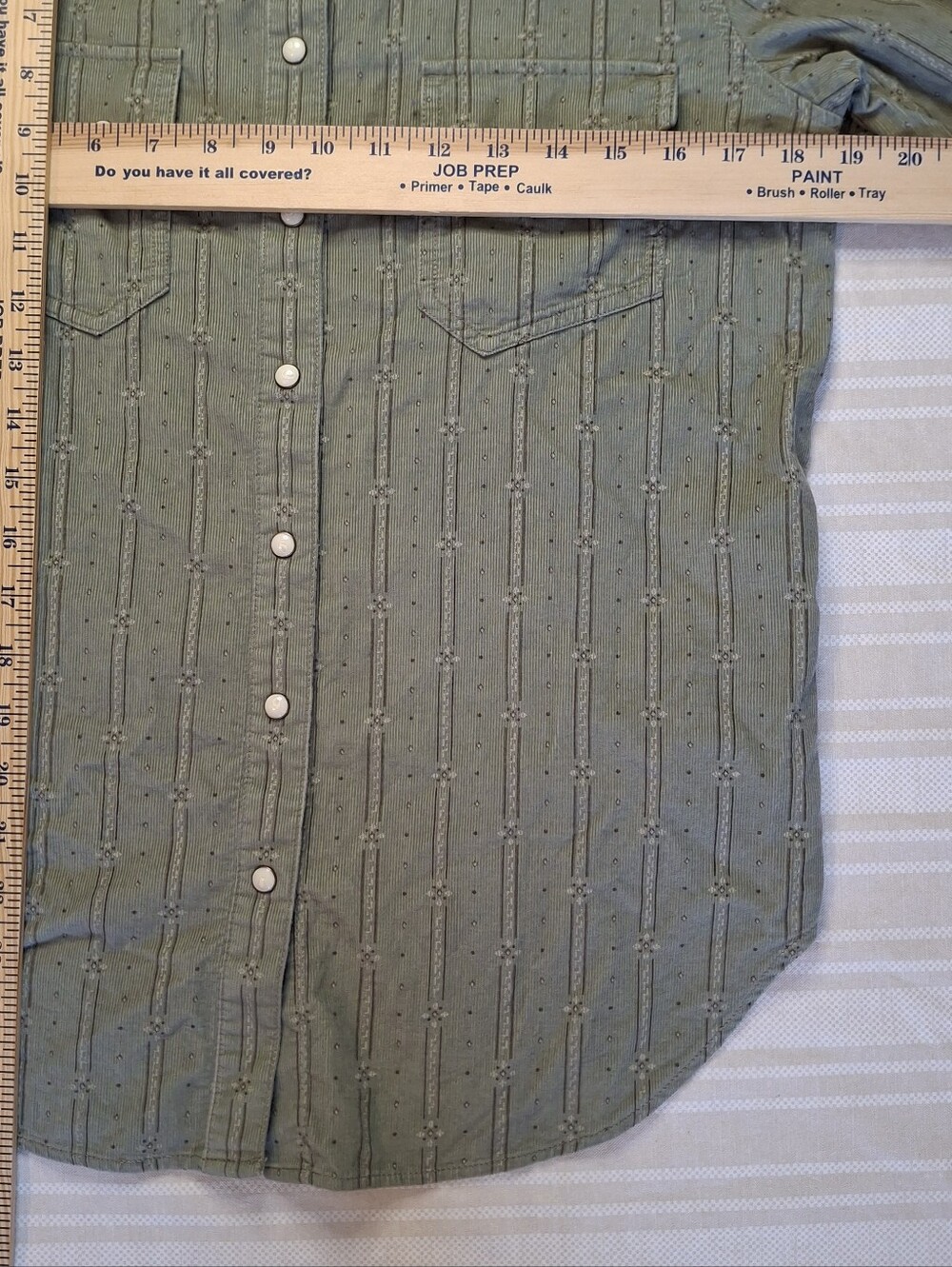 Pendleton Womens Printed Corduroy Gambler Shirt olive green Pearl Snap Sz S - Picture 7 of 10